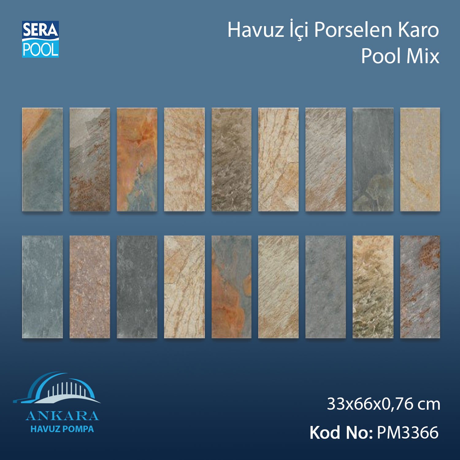 Pool Mix (33x66 cm) Porselen Karo - m² 'si