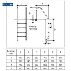 Standart 316 Model - Standart 2 Basamaklı Havuz Merdiveni Paslanmaz Çelik 316 Kalite