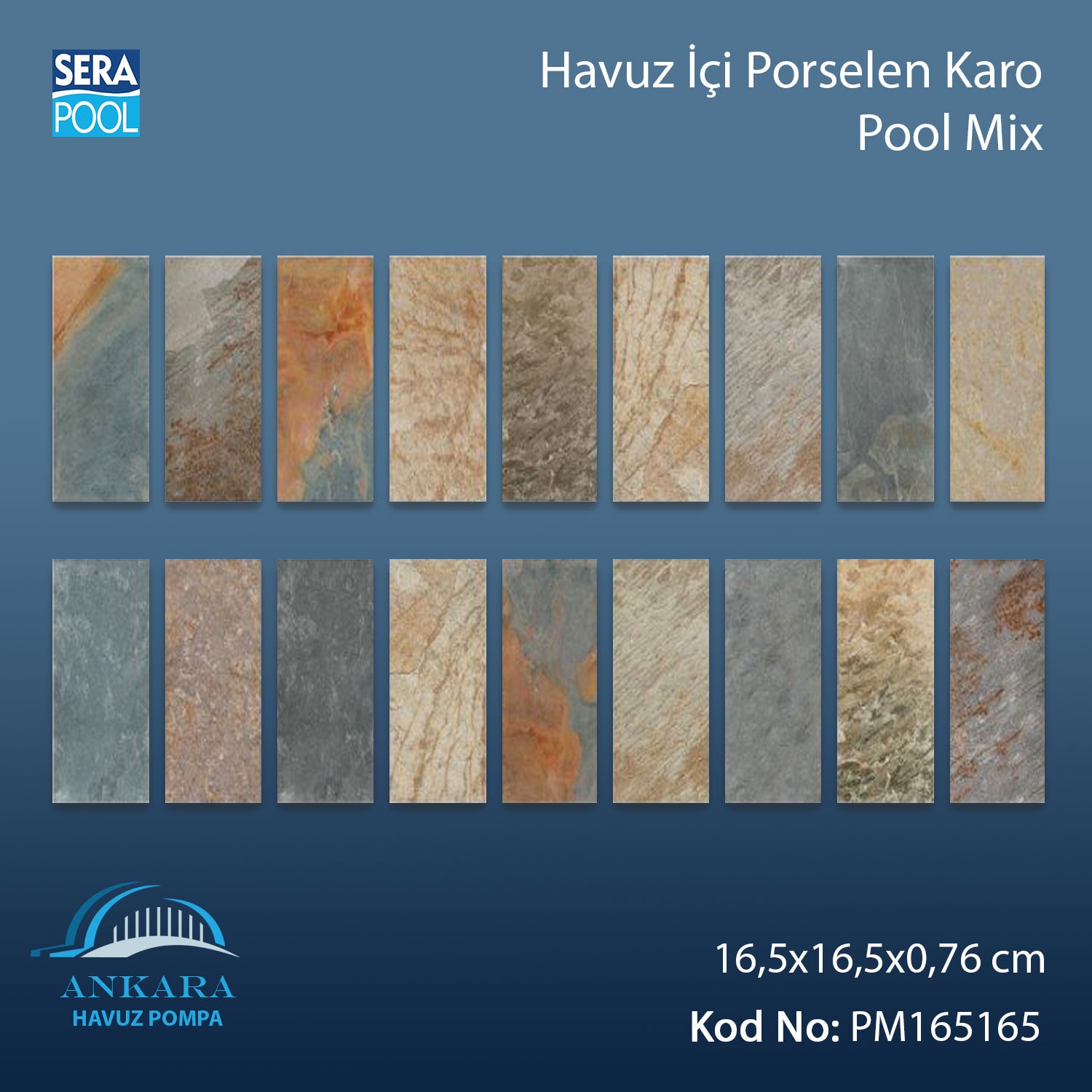 Pool Mix (16,5x16,5 cm) Porselen Karo - m² 'si
