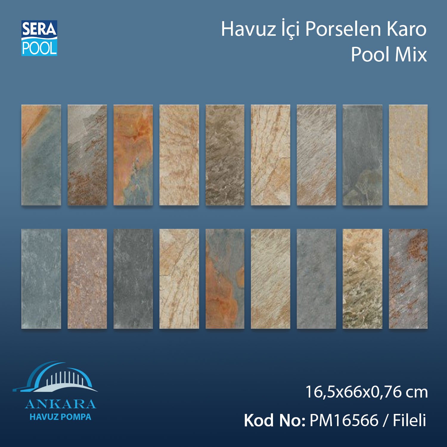 Pool Mix (16,5x66 cm) Porselen Karo - m² 'si