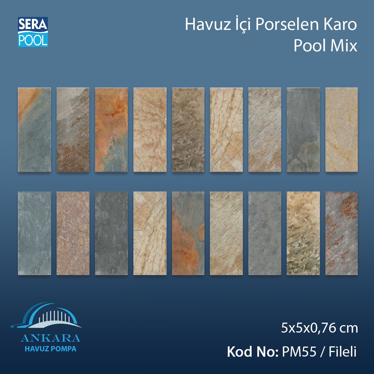 Pool Mix (5x5 cm / Fileli) Porselen Karo - m² 'si