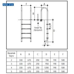U 316 Model - Muro 2 Basamaklı Havuz Merdiveni Paslanmaz Çelik 316 Kalite