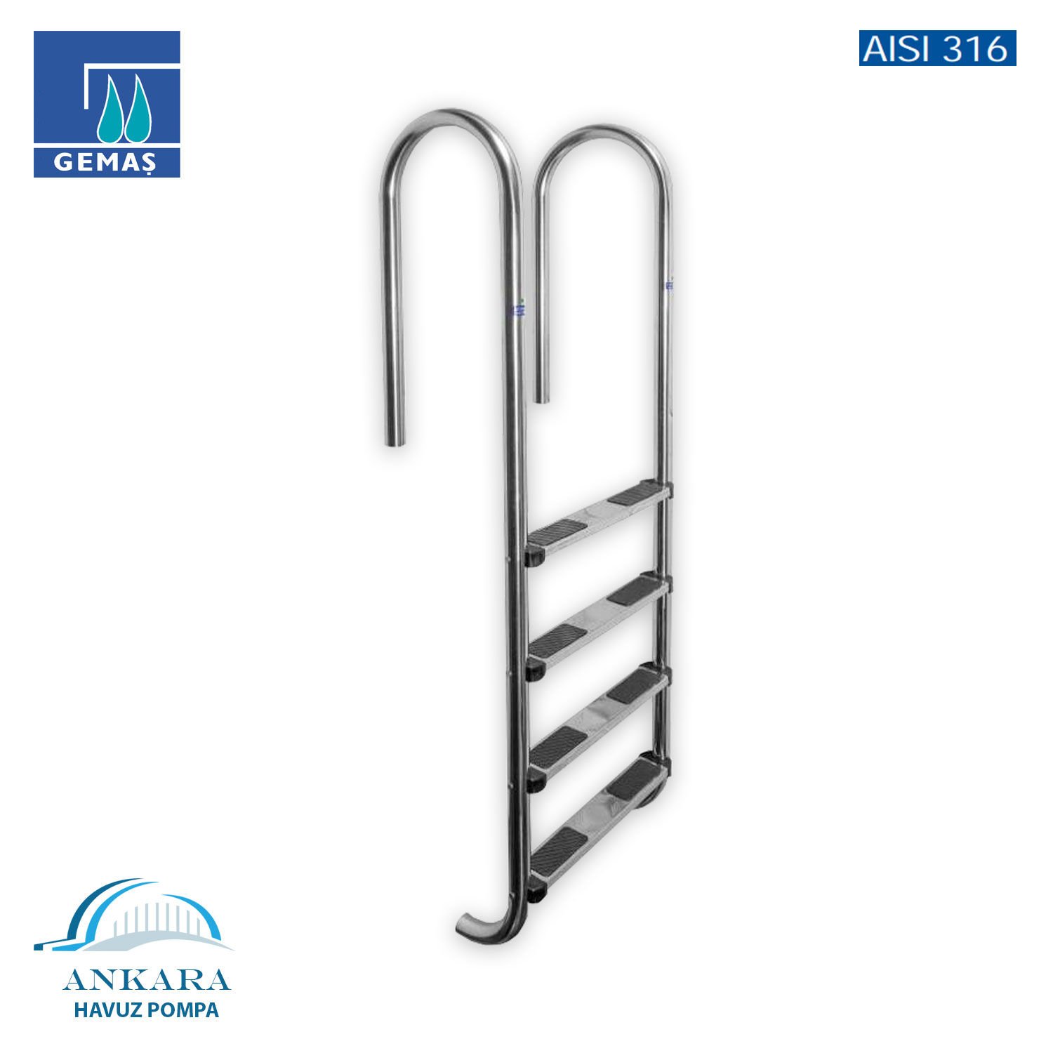 U 316 Model - Muro 3 Basamaklı Havuz Merdiveni Paslanmaz Çelik 316 Kalite