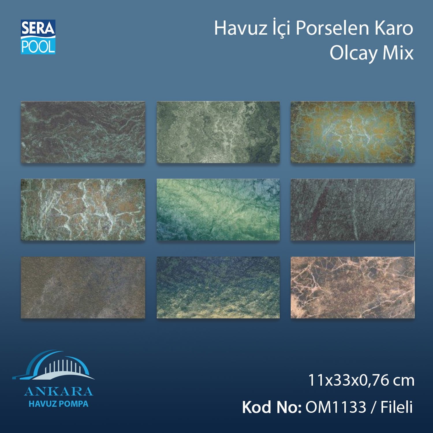 Olcay Mix (11x33 cm / Fileli) Porselen Karo - m² 'si