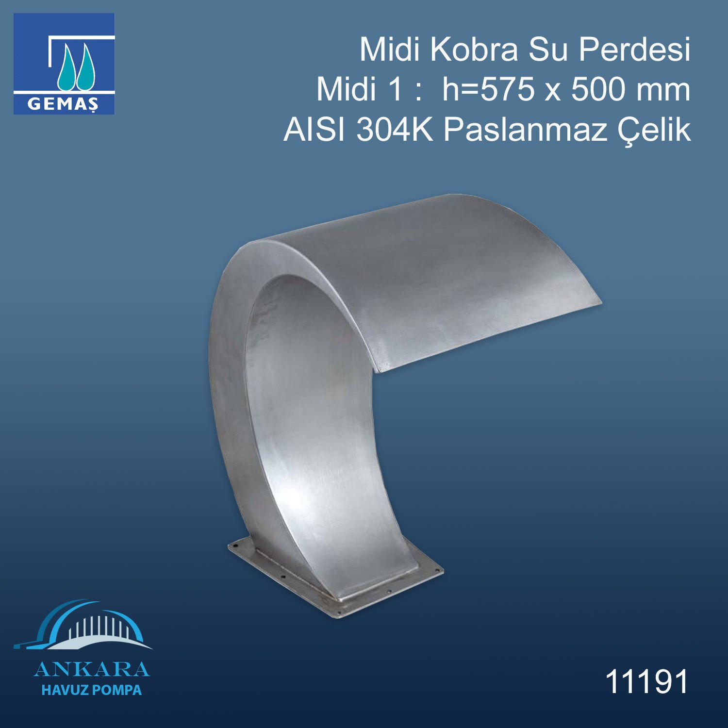 Midi Kobra Su Perdesi 304 K - Midi 1 - h=575x500 mm