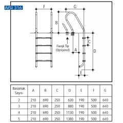 Kombine 316 Model - Kombine 4 Basamaklı Havuz Merdiveni Paslanmaz Çelik 316 Kalite
