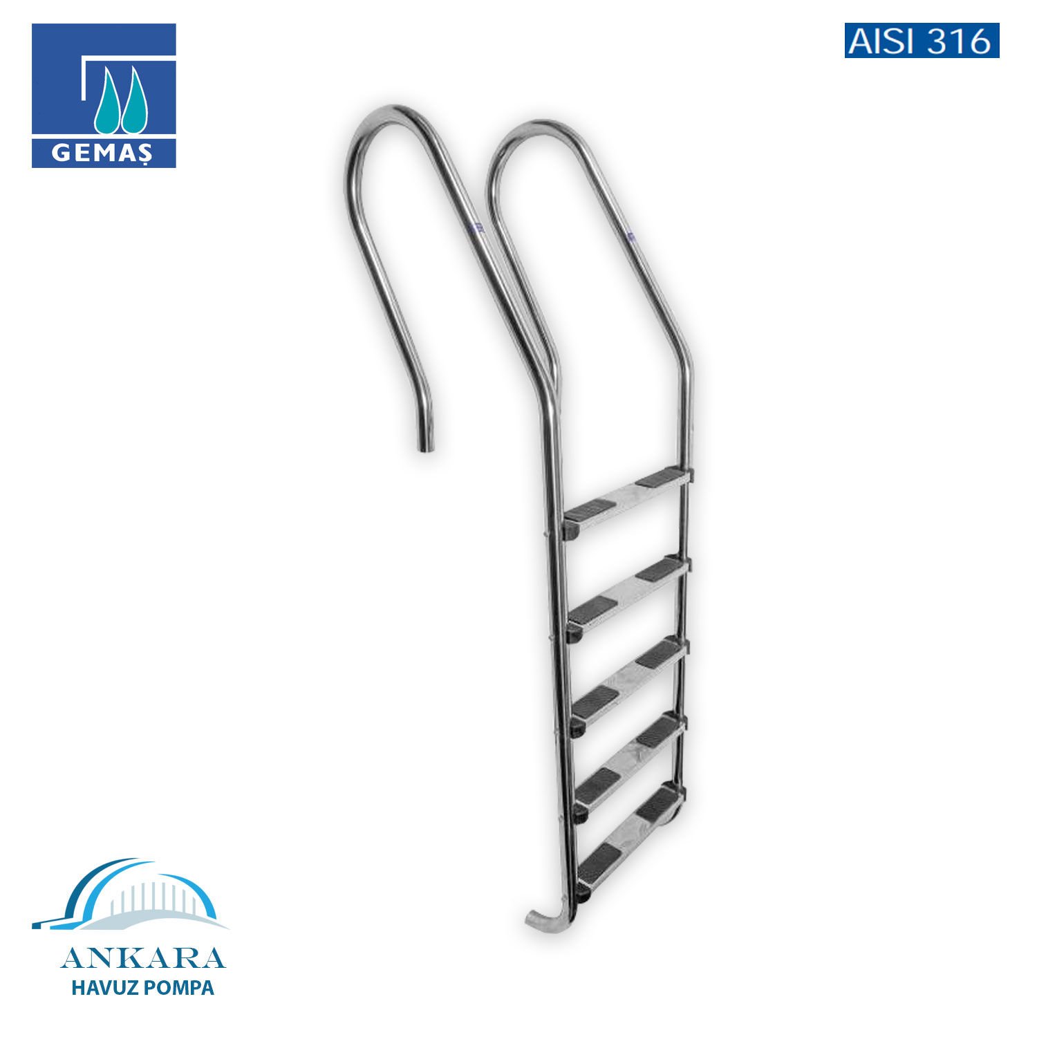 Kombine 316 Model - Kombine 2 Basamaklı Havuz Merdiveni Paslanmaz Çelik 316 Kalite