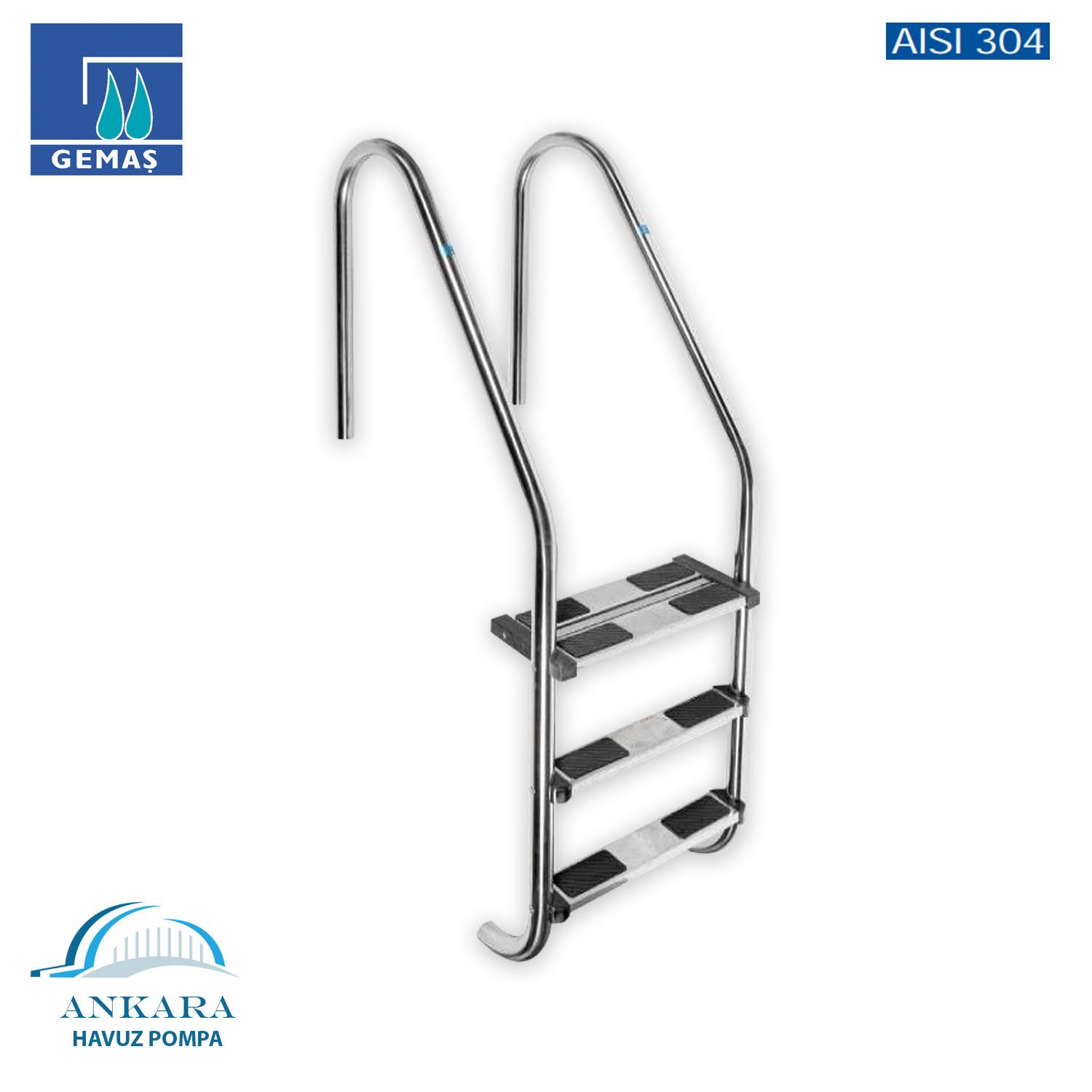 Umumi Havuzlar İçin Standart 304 Model - Standart 2 Basamaklı Havuz Merdiveni Paslanmaz Çelik 304 Kalite