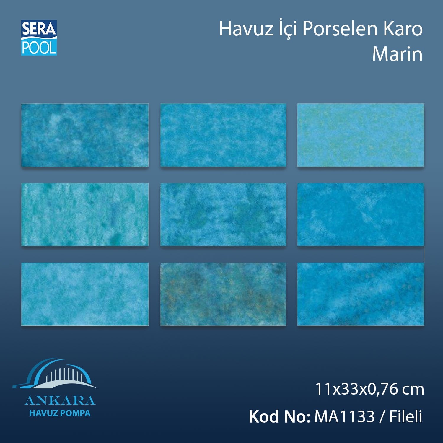 Marin (11x33 cm / Fileli) Porselen Karo - m² 'si