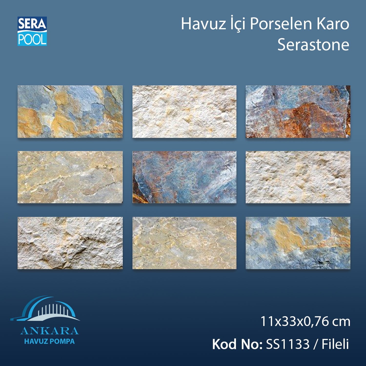 Serastone (11x33 cm / Fileli) Porselen Karo - m² 'si