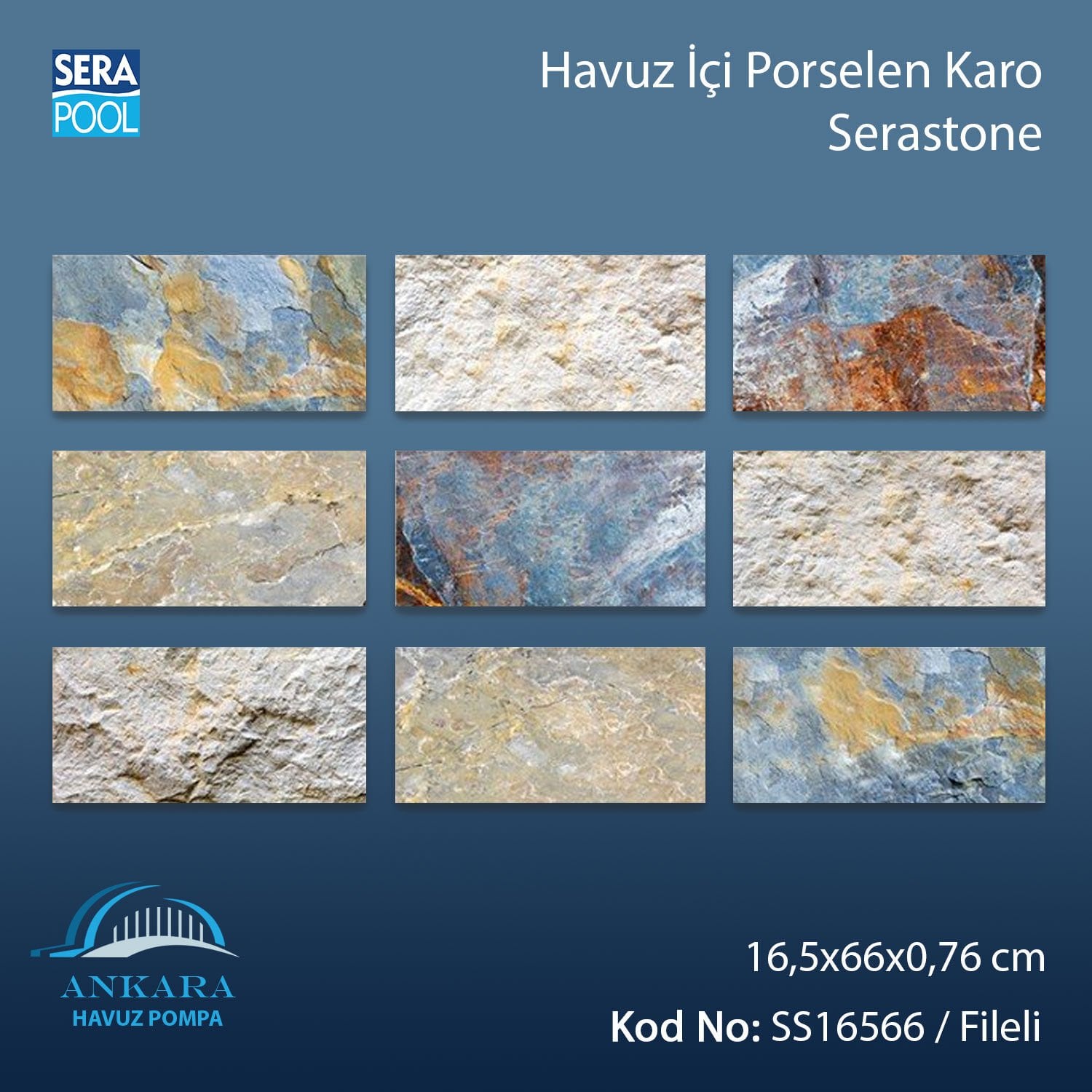 Serastone (16,5x66 cm) Porselen Karo - m² 'si