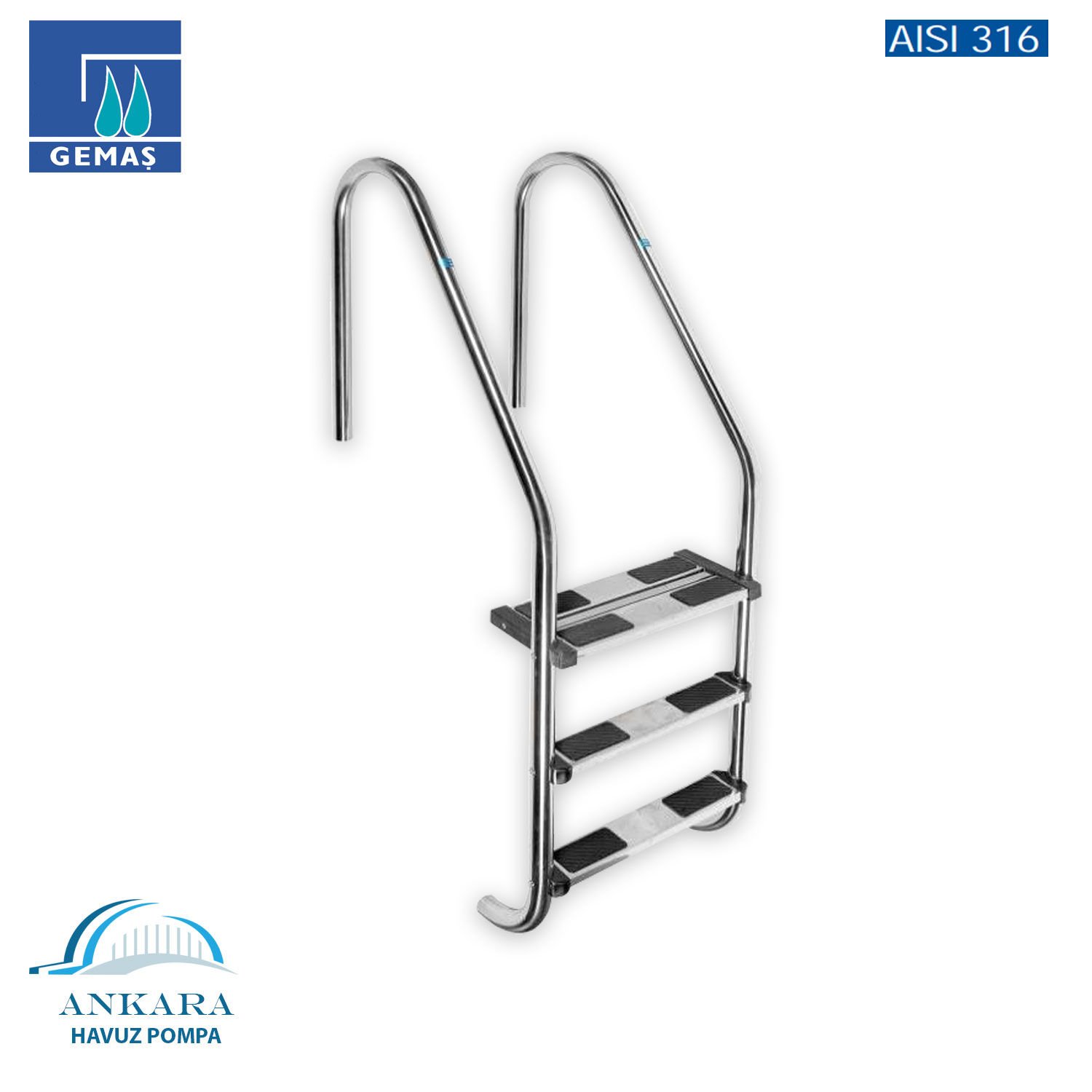 Umumi Havuzlar İçin Standart 316 Model - Standart 2 Basamaklı Havuz Merdiveni Paslanmaz Çelik 316 Kalite