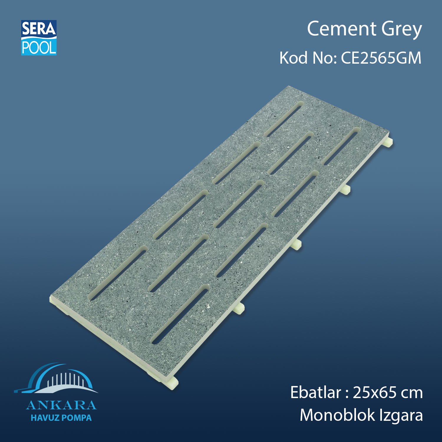 Cement Grey 25x65 cm Monoblok Izgara