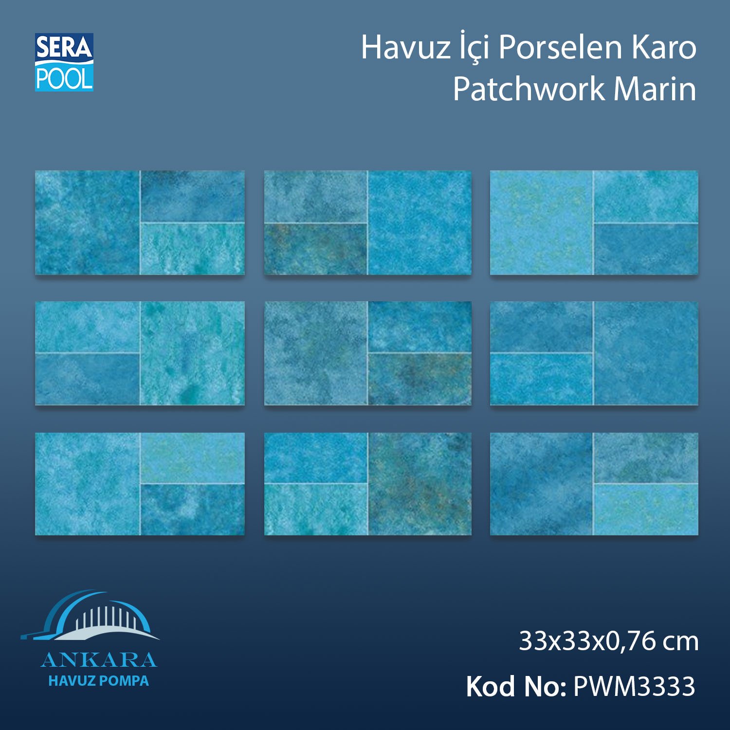 Patchwork Marin (33x33 cm) Porselen Karo - m² 'si