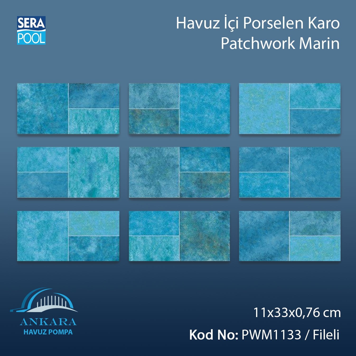 Patchwork Marin (11x33 cm / Fileli) Porselen Karo - m² 'si