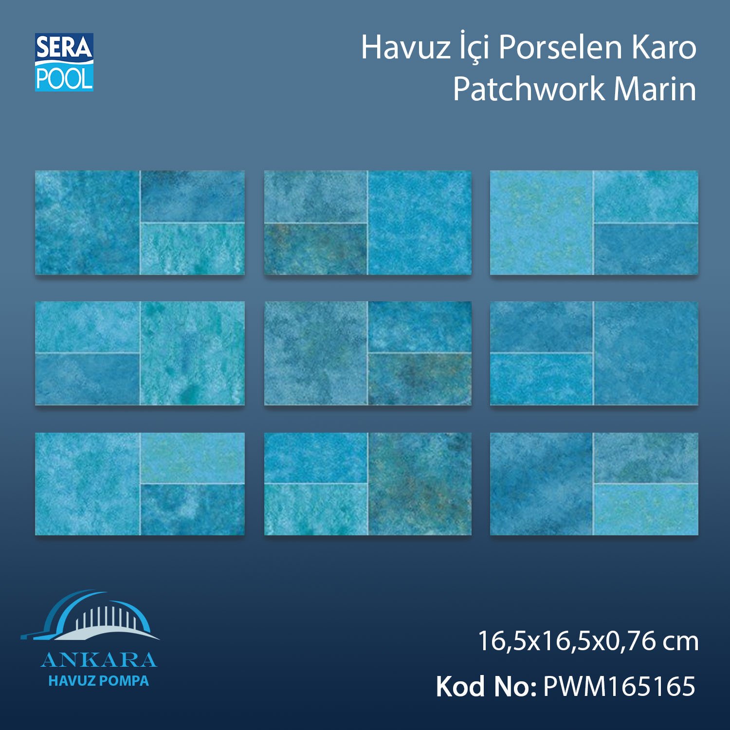 Patchwork Marin (16,5x16,5 cm) Porselen Karo - m² 'si