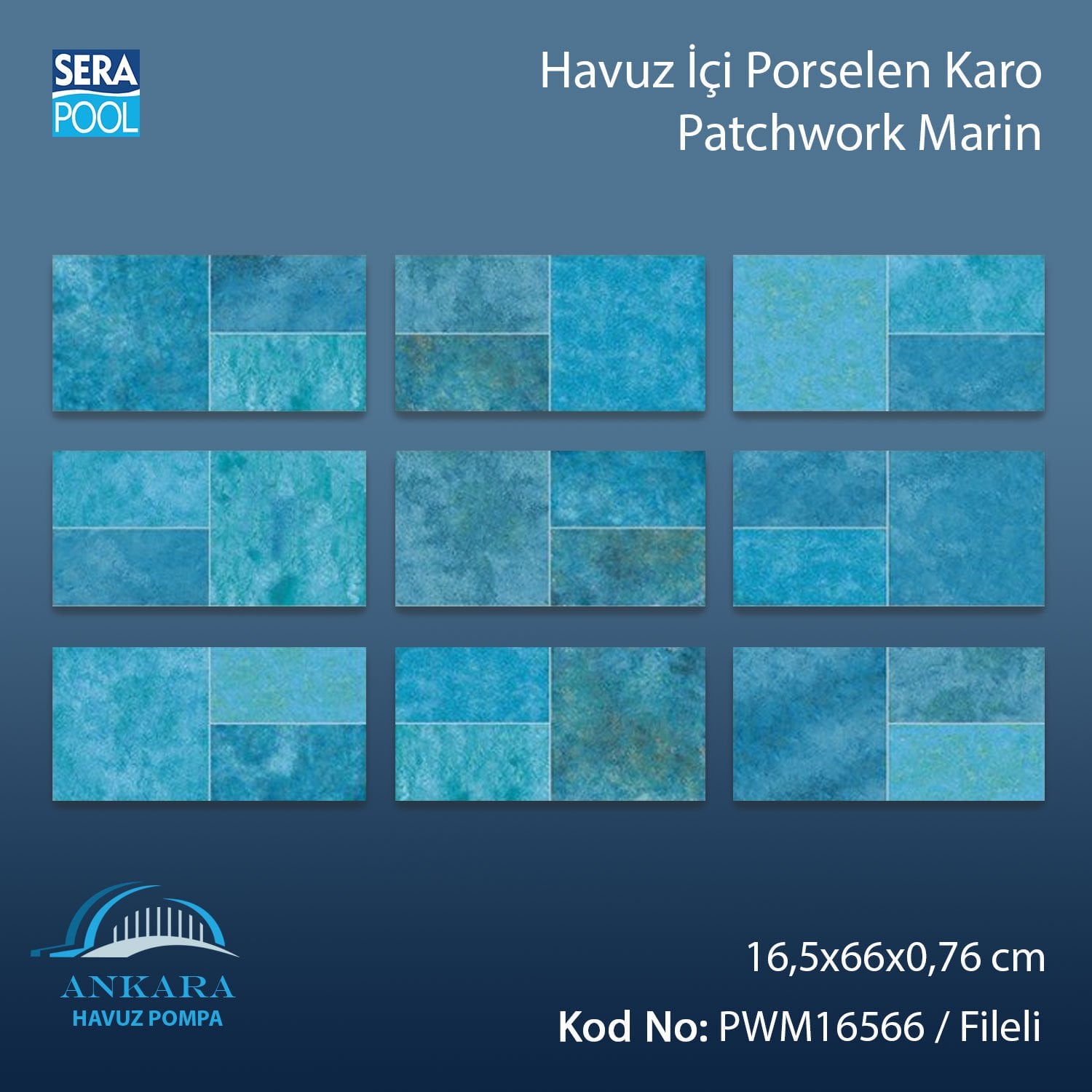 Patchwork Marin (16,5x66 cm) Porselen Karo - m² 'si