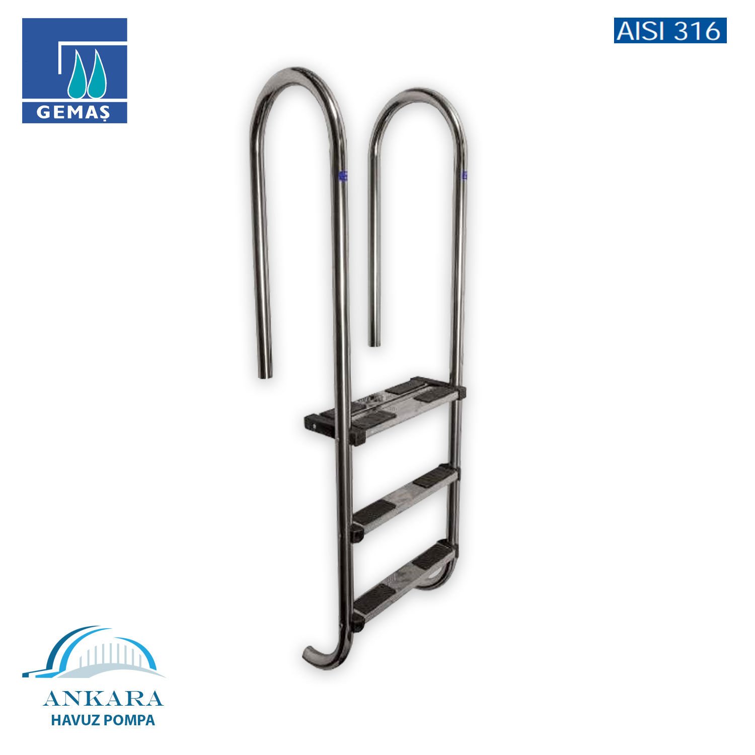 Umumi Havuzlar İçin U 316 Model - 5 Basamaklı Havuz Merdiveni Paslanmaz Çelik 316 Kalite