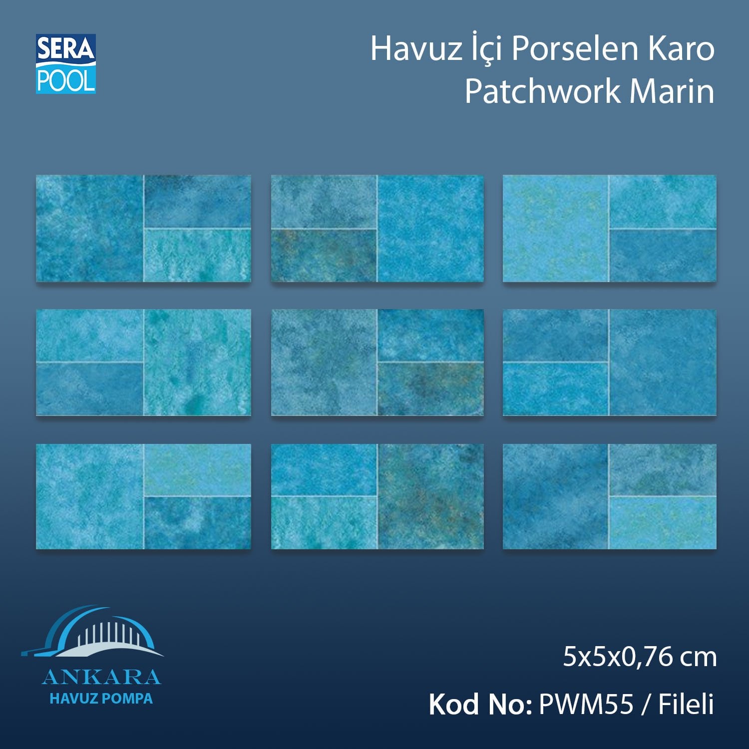 Patchwork Marin (5x5 cm / Fileli) Porselen Karo - m² 'si