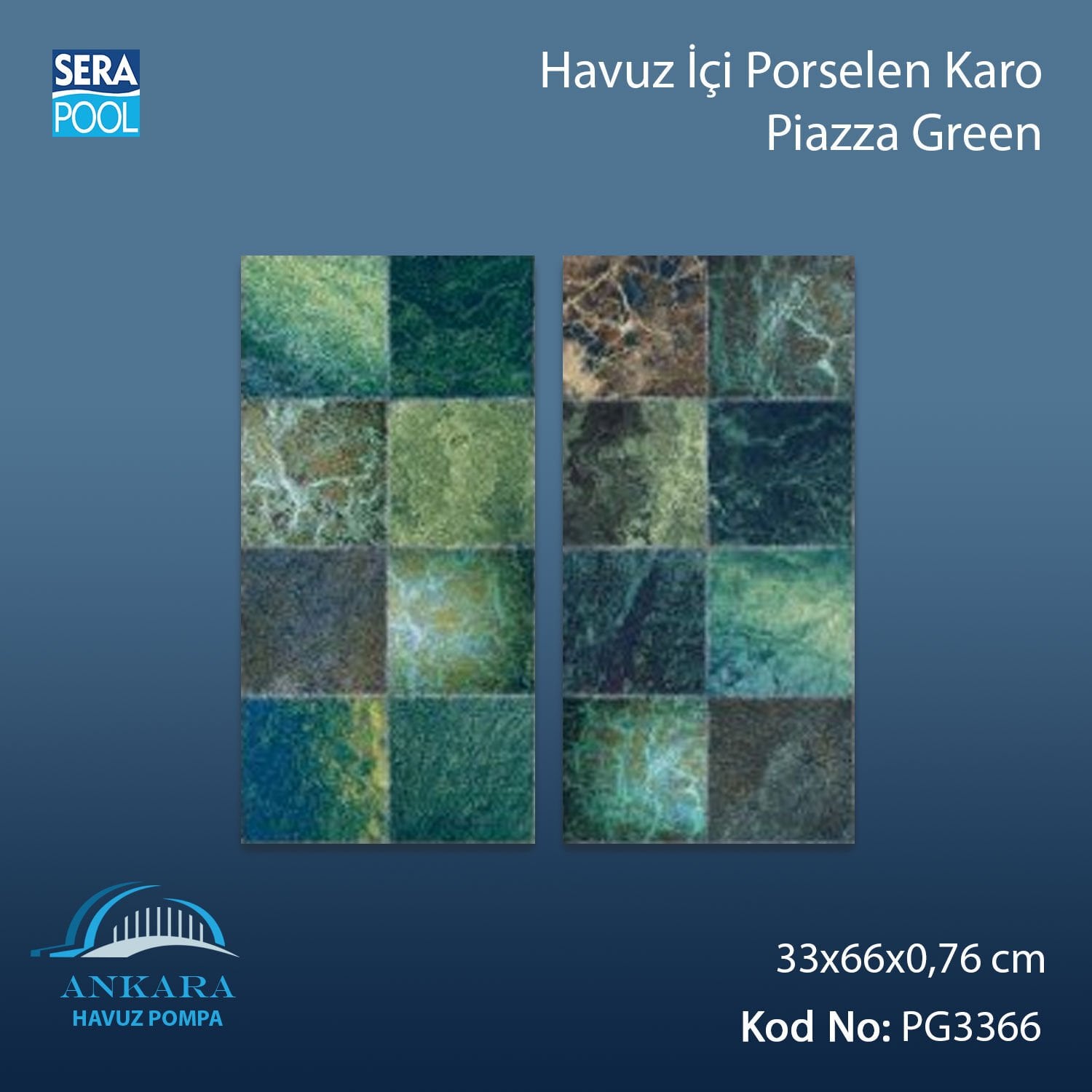 Piazza Green (33x66 cm) Porselen Karo - m² 'si