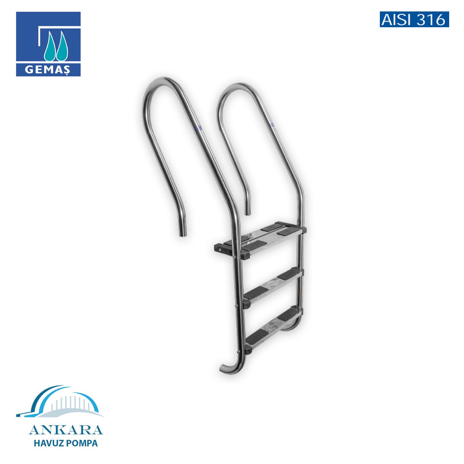 Umumi Havuzlar İçin Kombine 316 Model - Kombine 4 Basamaklı Havuz Merdiveni Paslanmaz Çelik 316 Kalite