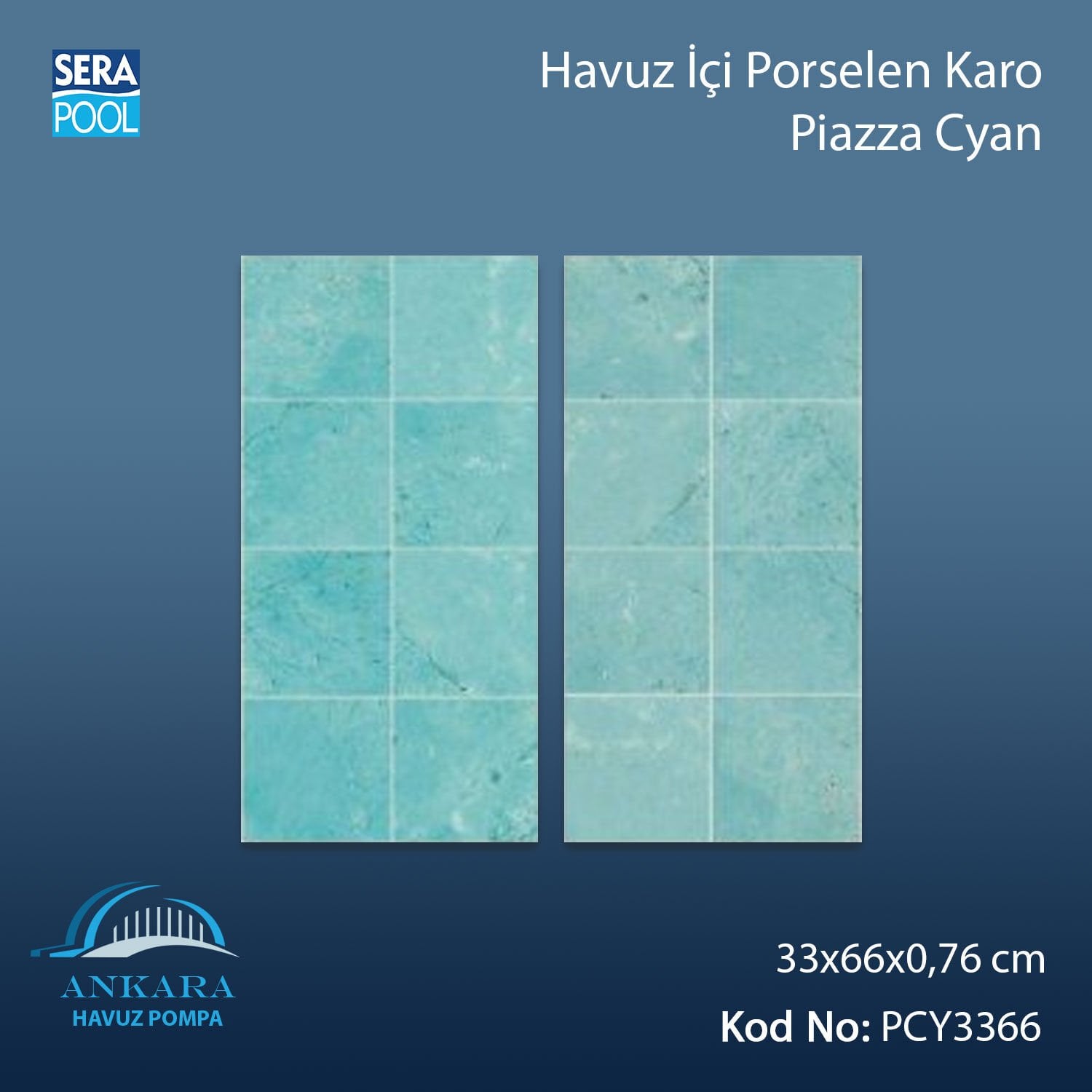 Piazza Cyan (33x66 cm) Porselen Karo - m² 'si