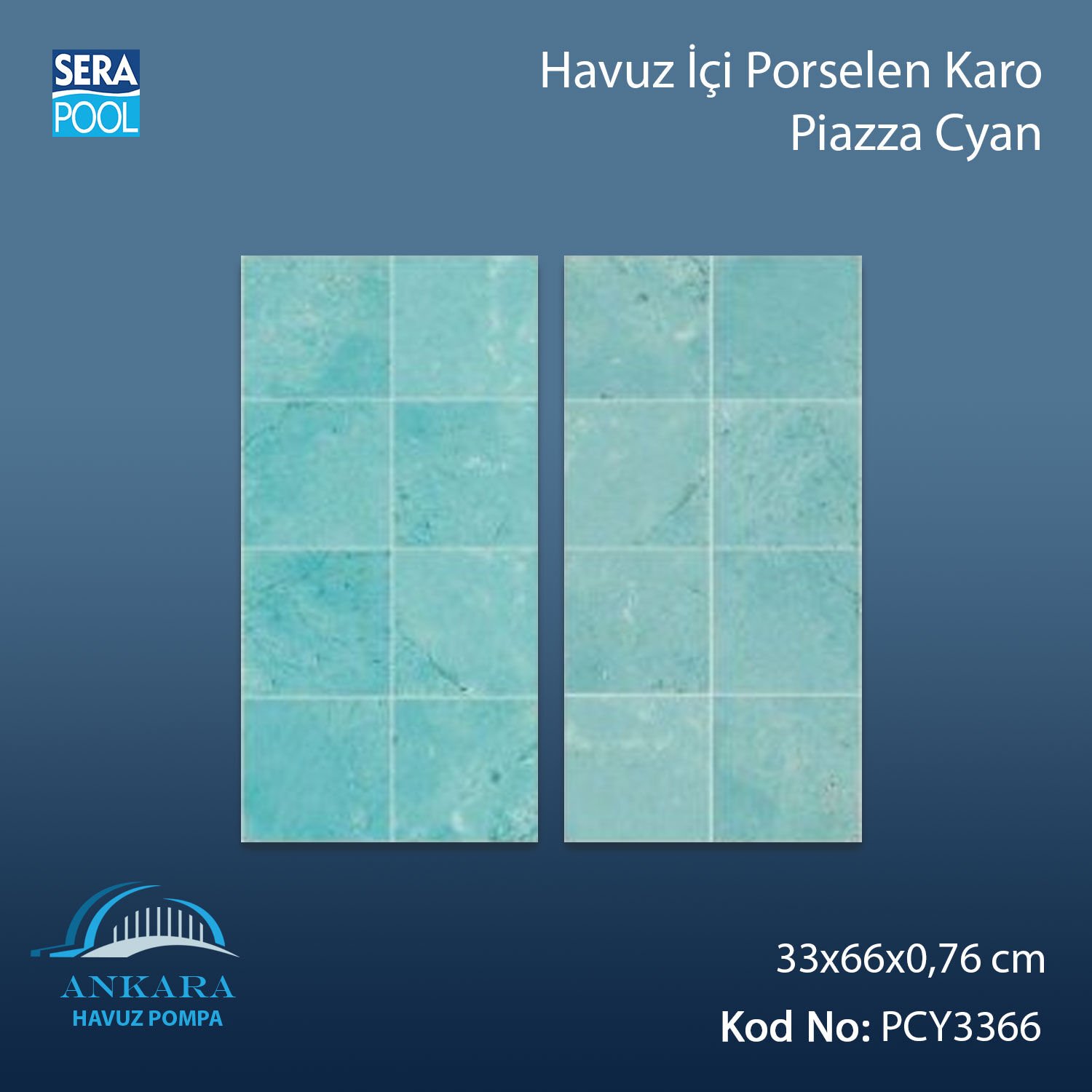 Piazza Cyan (33x66 cm) Porselen Karo - m² 'si