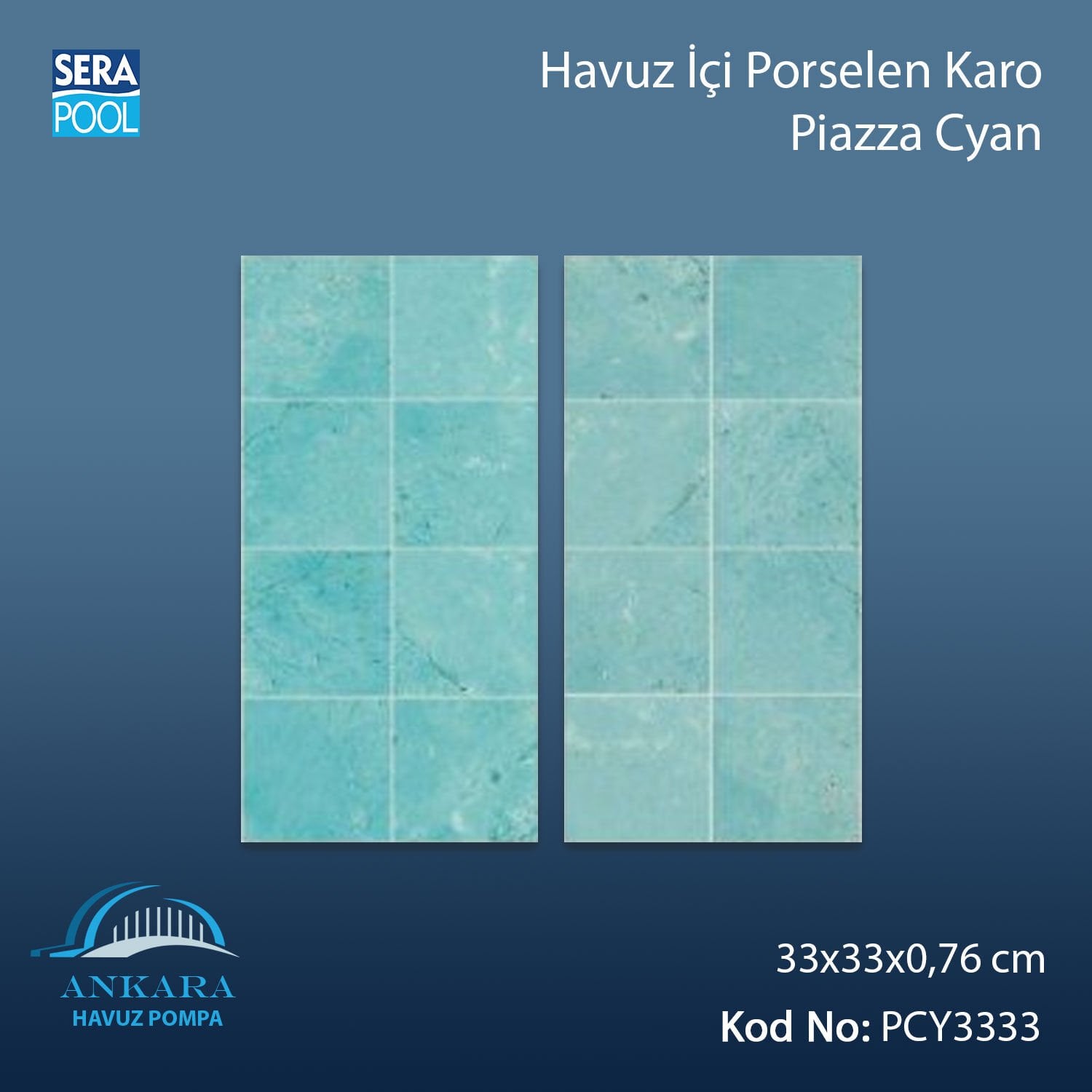 Piazza Cyan (33x33 cm) Porselen Karo - m² 'si