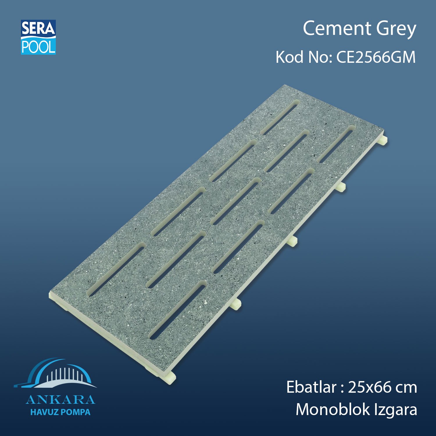 Cement Grey 30x66 cm Monoblok Izgara