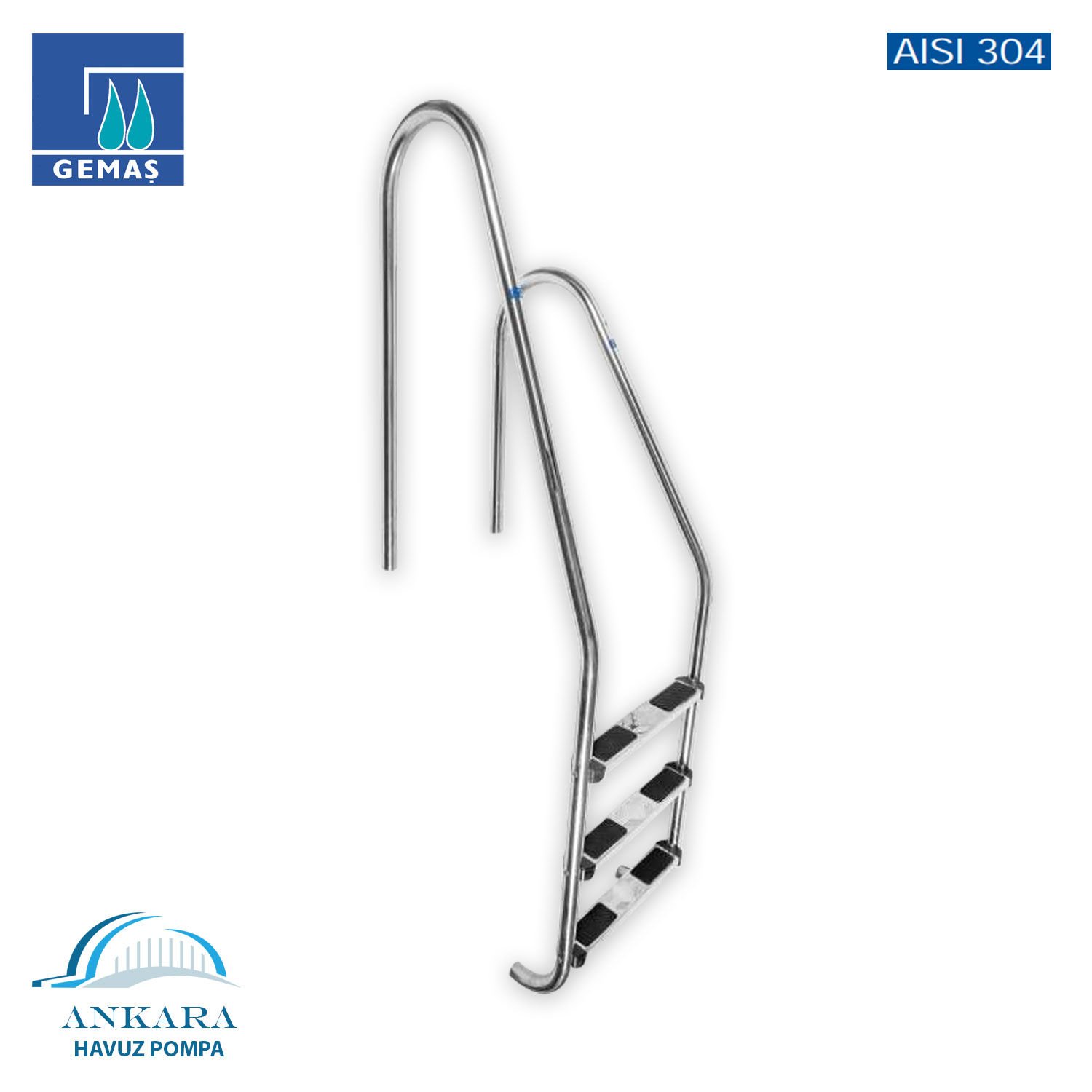 Asimetrik 304 Model - 3 Basamaklı Havuz Merdiveni Paslanmaz Çelik 304 Kalite
