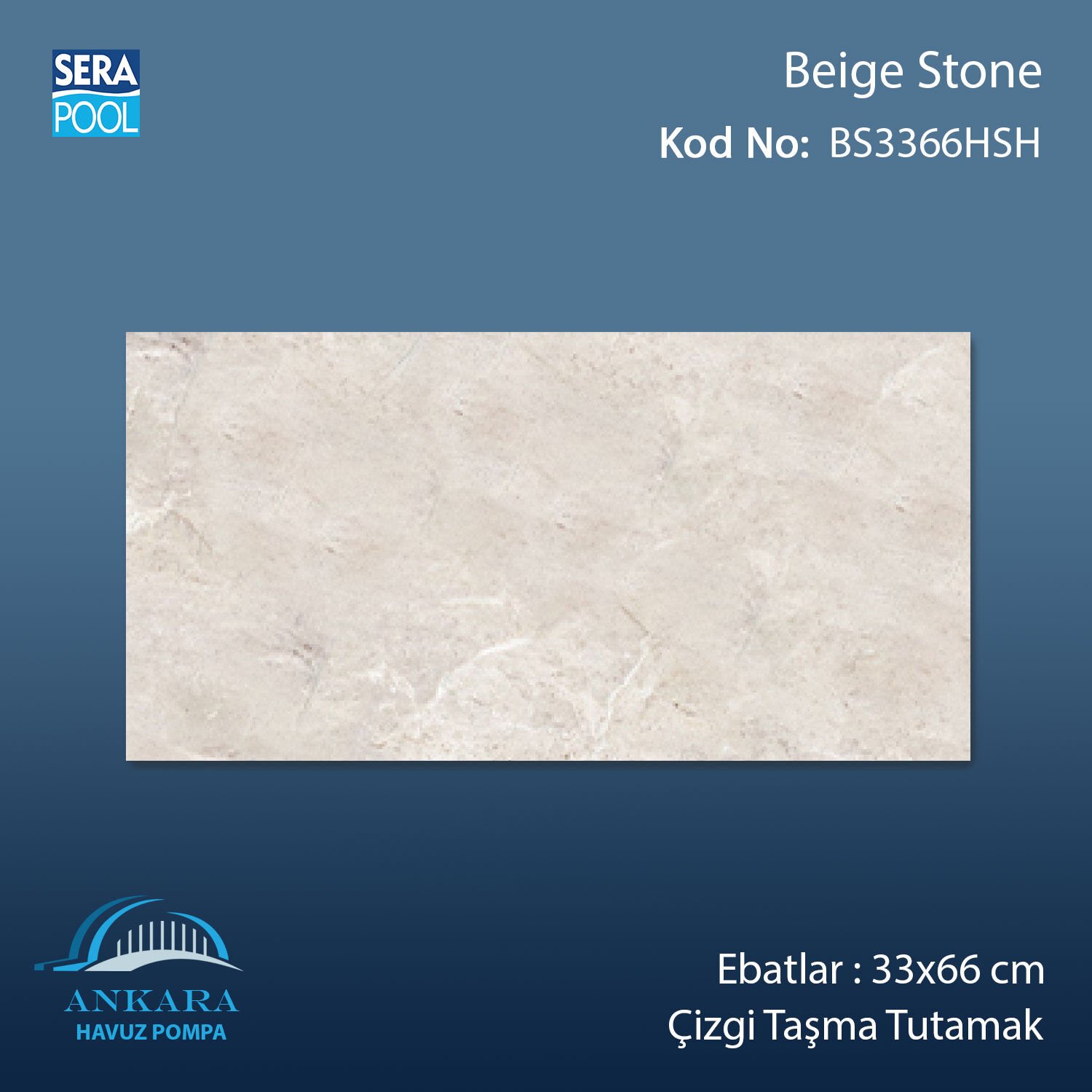 Beige Stone 33x66x1,80 cm Çizgi Taşma Tutamak