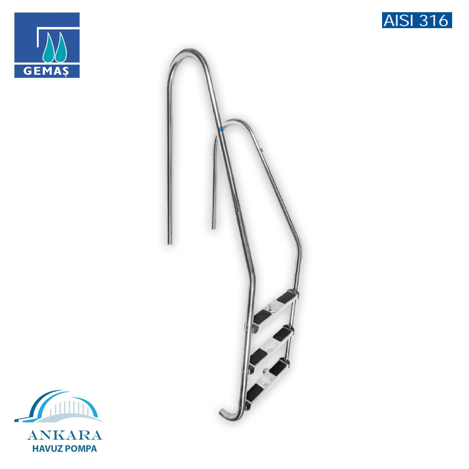 Asimetrik 316 Model - 4 Basamaklı Havuz Merdiveni Paslanmaz Çelik 316 Kalite