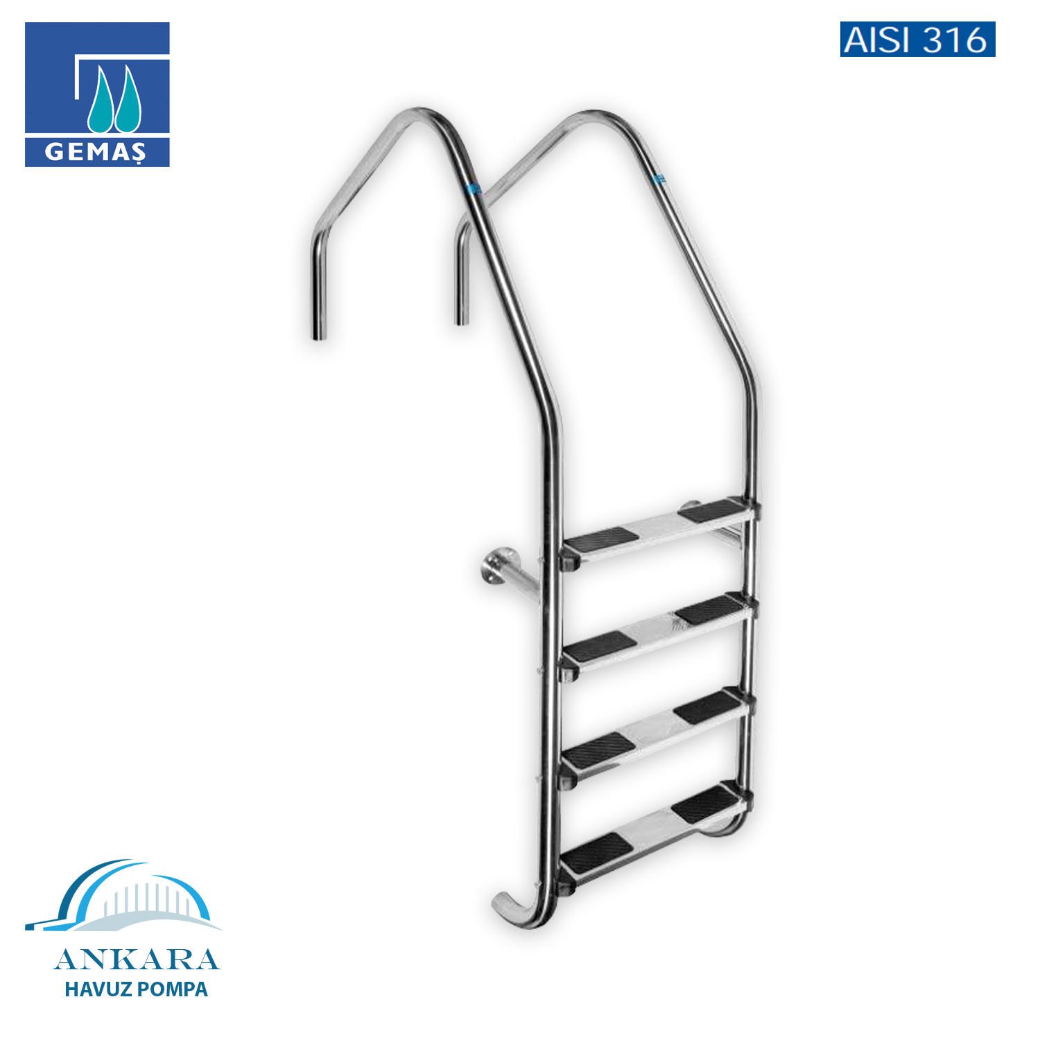 Overflow 316 Model - 4 Basamaklı Havuz Merdiveni Paslanmaz Çelik 316 Kalite