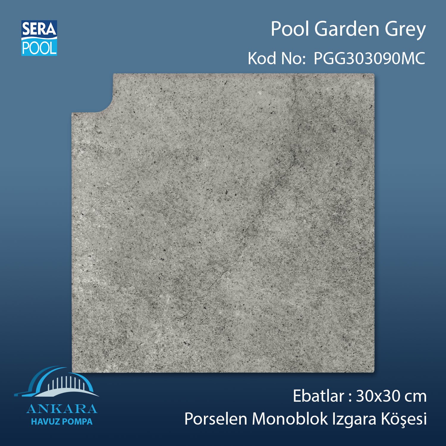 Pool Garden Grey 30x30 cm 90° Monoblok Izgara Köşesi