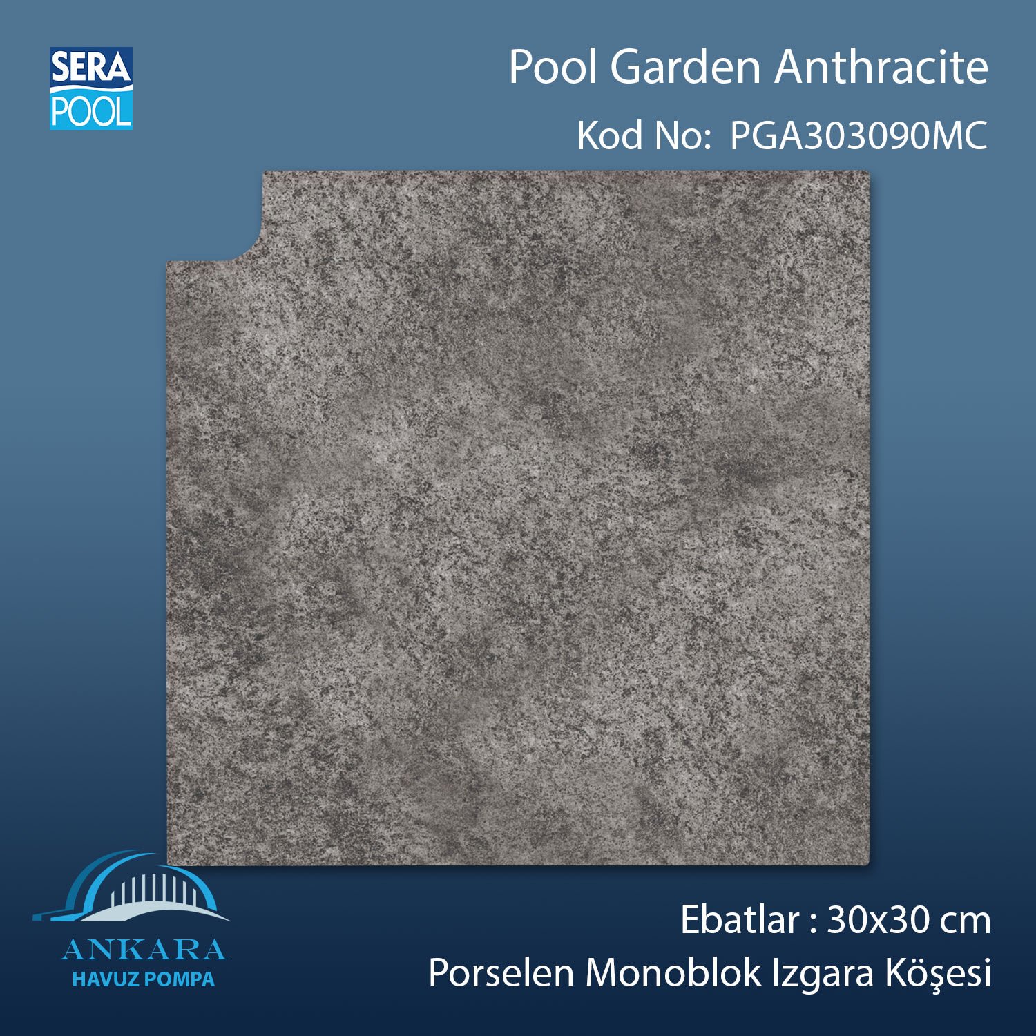 Pool Garden Anthracite 30x30 cm 90° Monoblok Izgara Köşesi