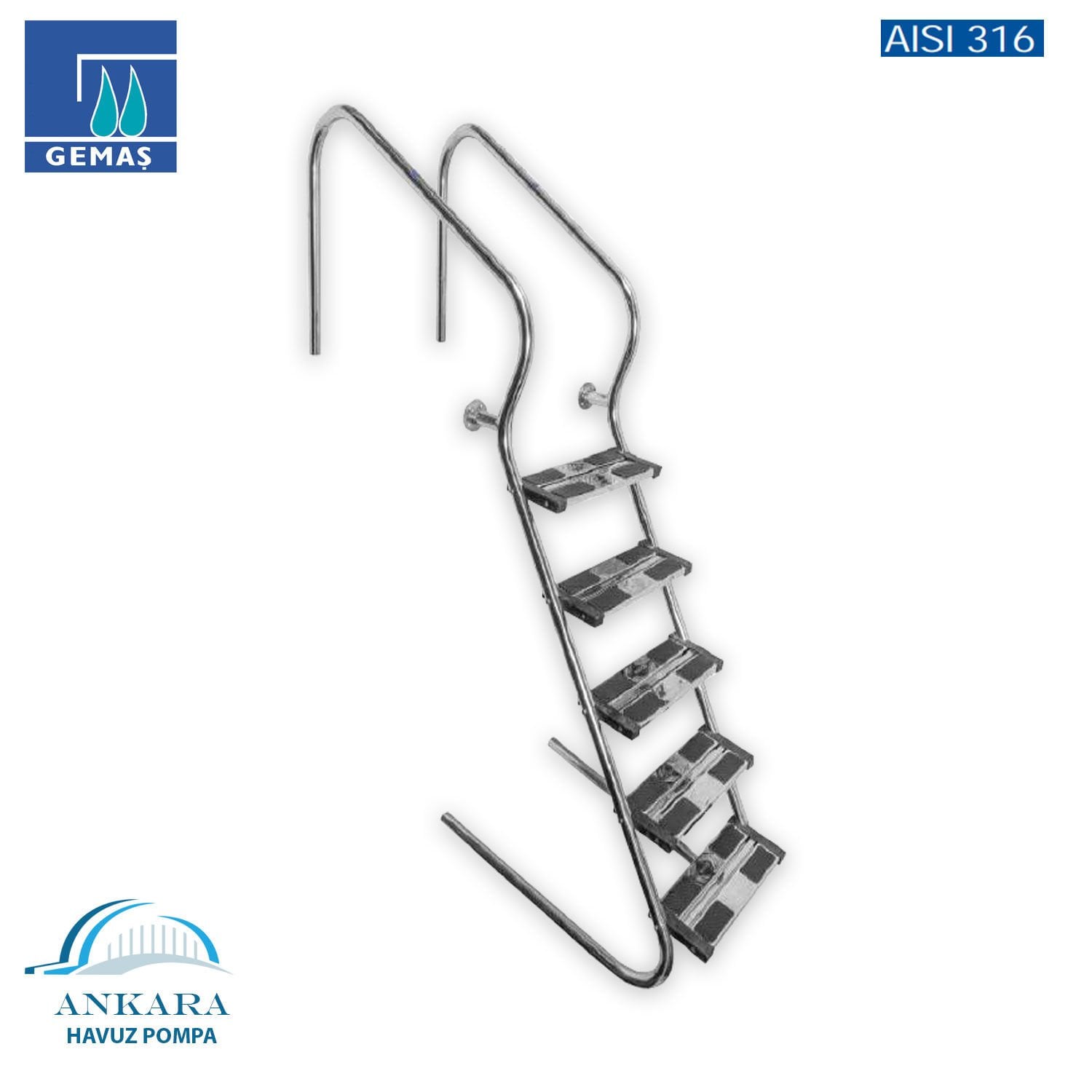 Ergonomik 316 Model - 4 Basamaklı Havuz Merdiveni Paslanmaz Çelik 316 Kalite