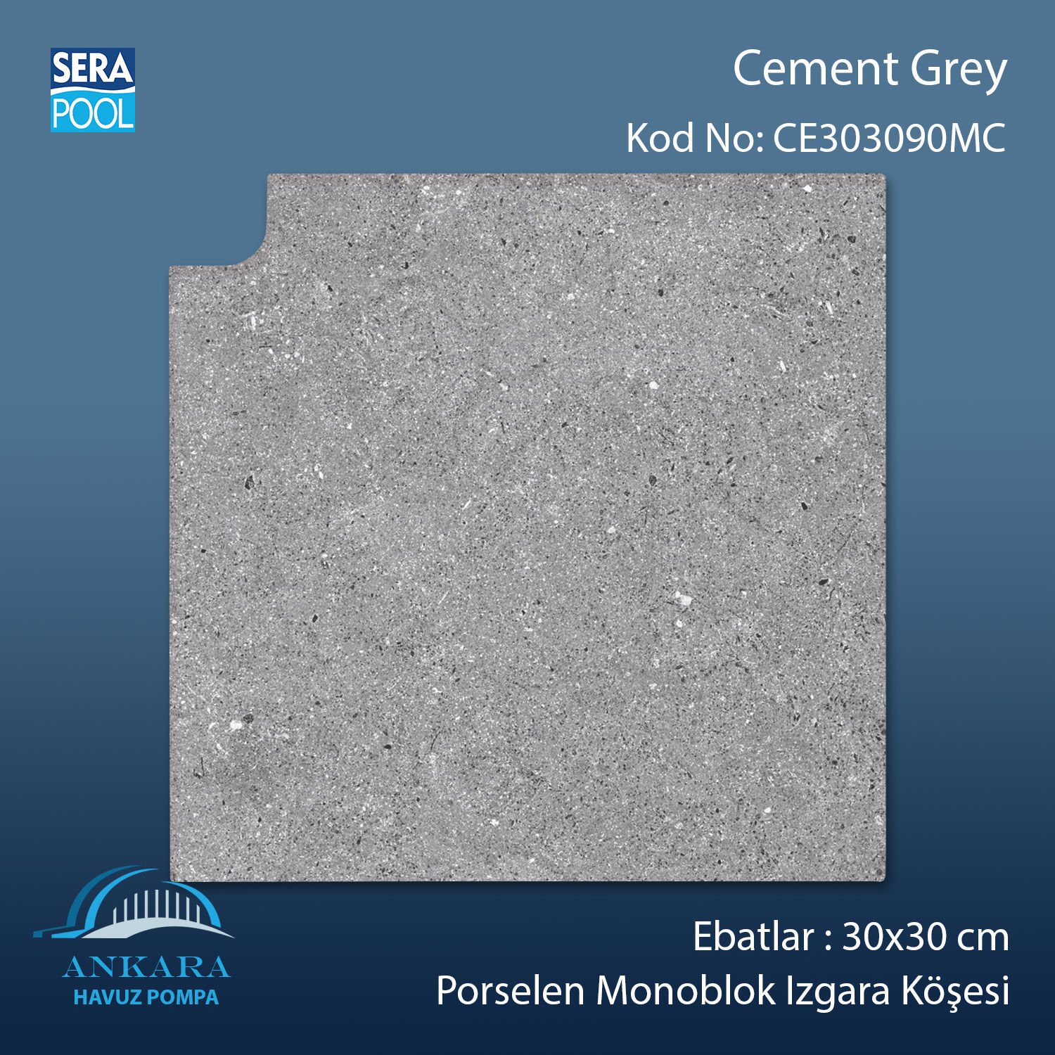 Cement Grey 30x30 cm 90° Monoblok Izgara Köşesi