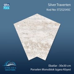Silver Traverten 25x25 cm 45° Monoblok Izgara Köşesi