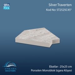Silver Traverten 25x25 cm 45° Monoblok Izgara Köşesi