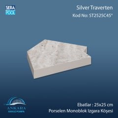 Silver Traverten 25x25 cm 45° Monoblok Izgara Köşesi