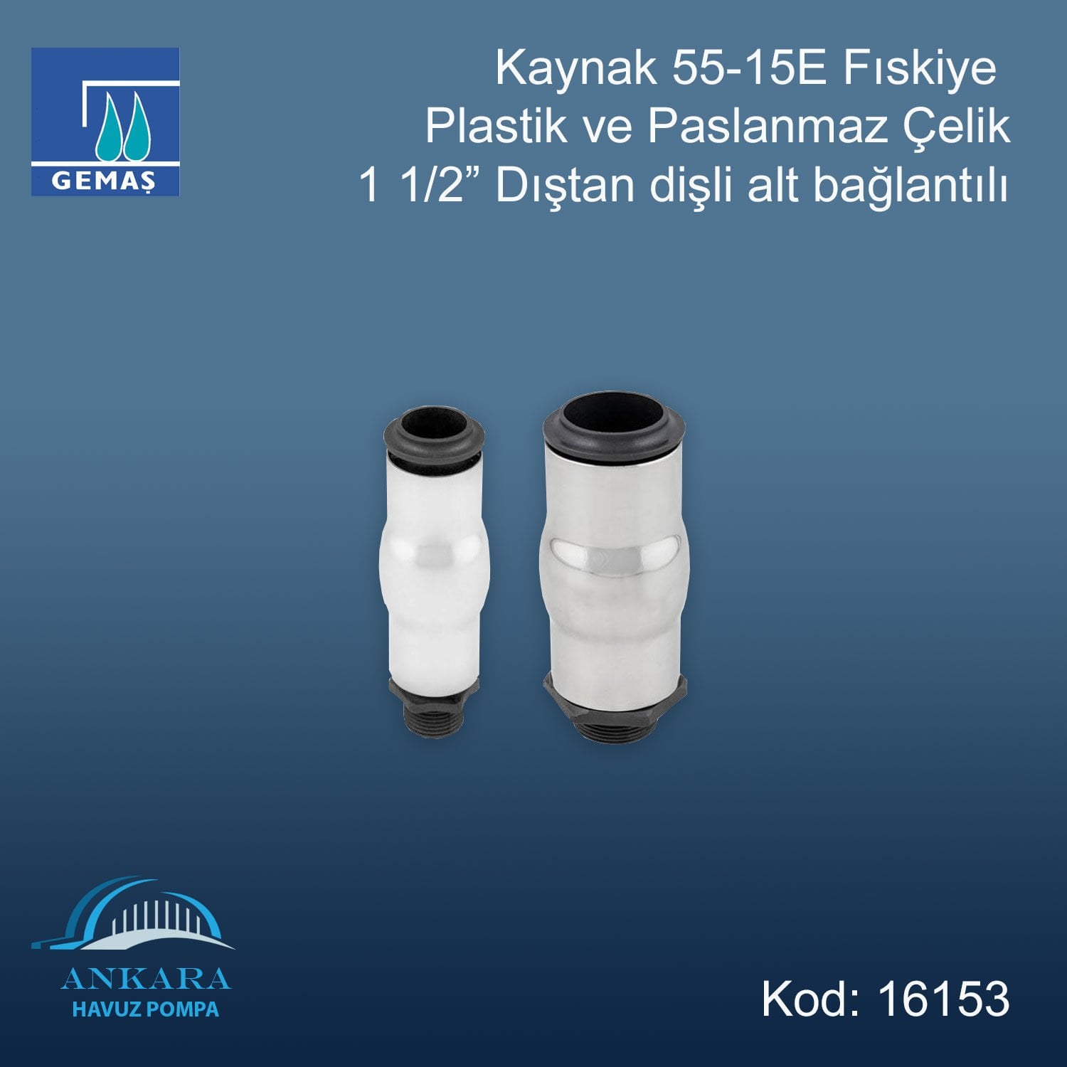 Kaynak 55-15E Fıskiye 1 1/2'' Dişli Paslanmaz Çelik
