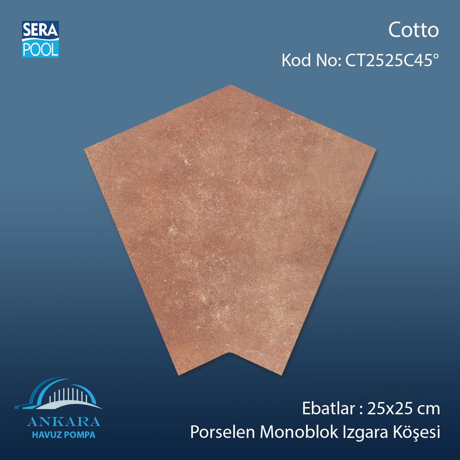 Cotto 25x25 cm 45° Monoblok Izgara Köşesi