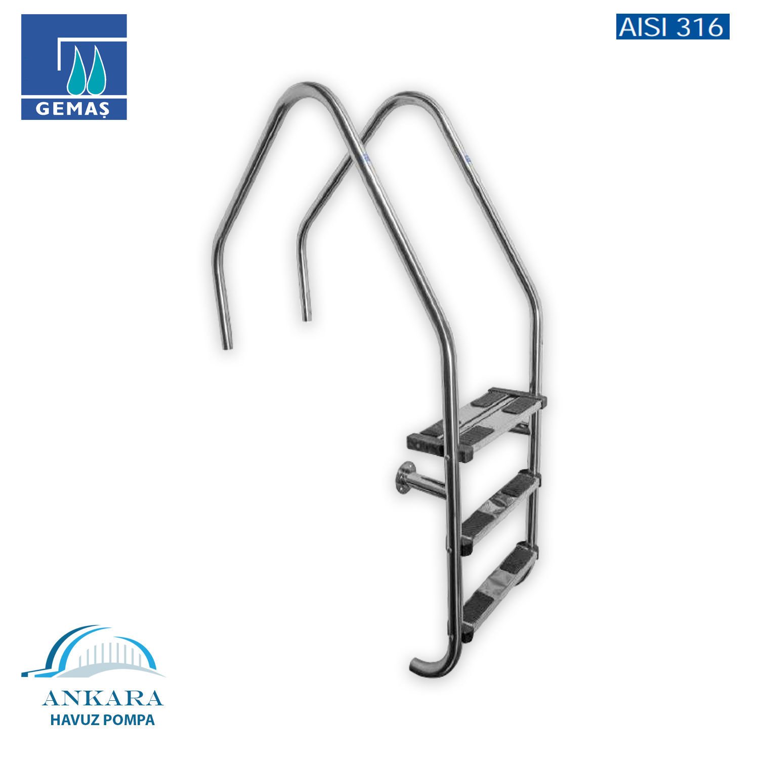 Umumi Havuzlar İçin Overflow 316 Model - 2 Basamaklı Havuz Merdiveni Paslanmaz Çelik 316 Kalite