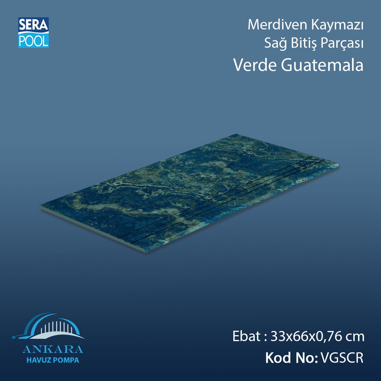 Verde Guatemala 33x66x0,76 cm Merdiven Kaymazı Sağ Bitiş