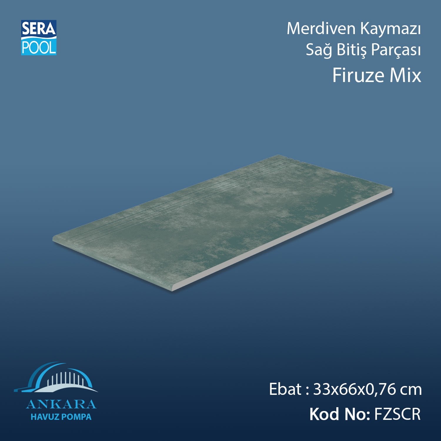 Firuze Mix 33x66x0,76 cm Merdiven Kaymazı Sağ Bitiş
