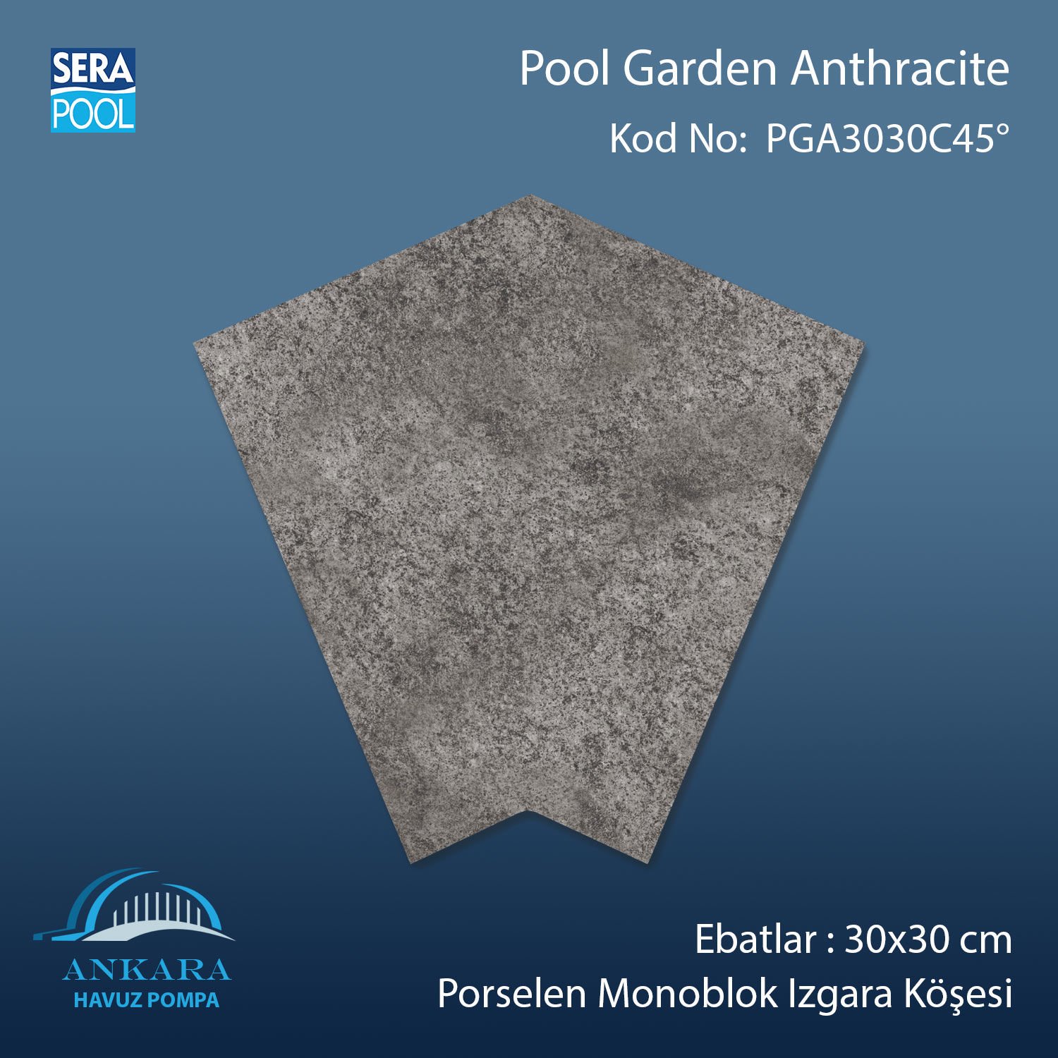 Pool Garden Anthracite 30x30 cm 45° Monoblok Izgara Köşesi