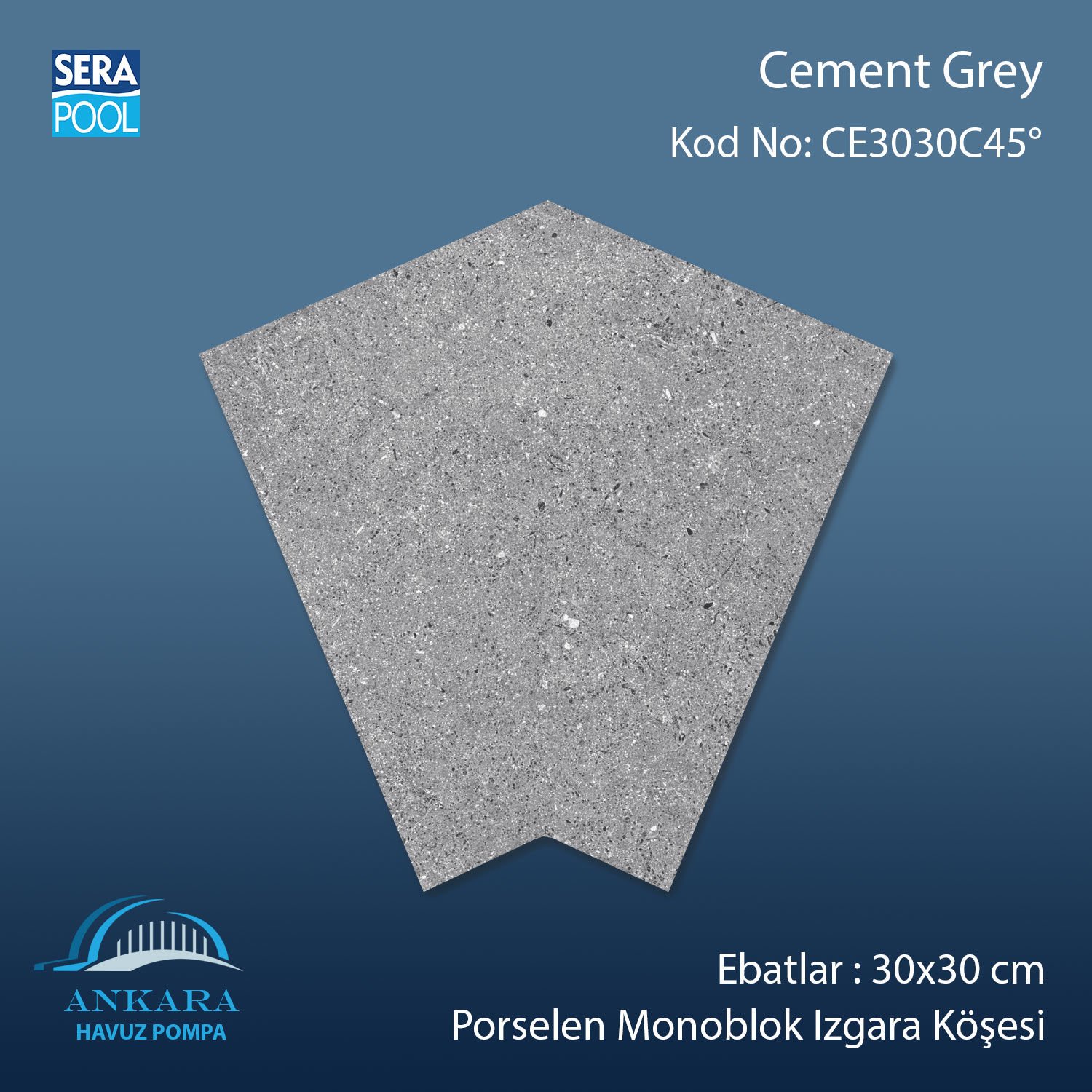 Cement Grey 30x30 cm 45° Monoblok Izgara Köşesi