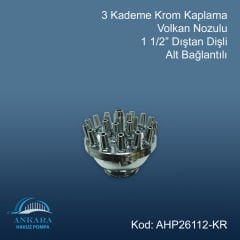 3 Kademe Krom Kaplama Volkan Nozulu 1 1/2” Dıştan Dişli Alt Bağlantılı
