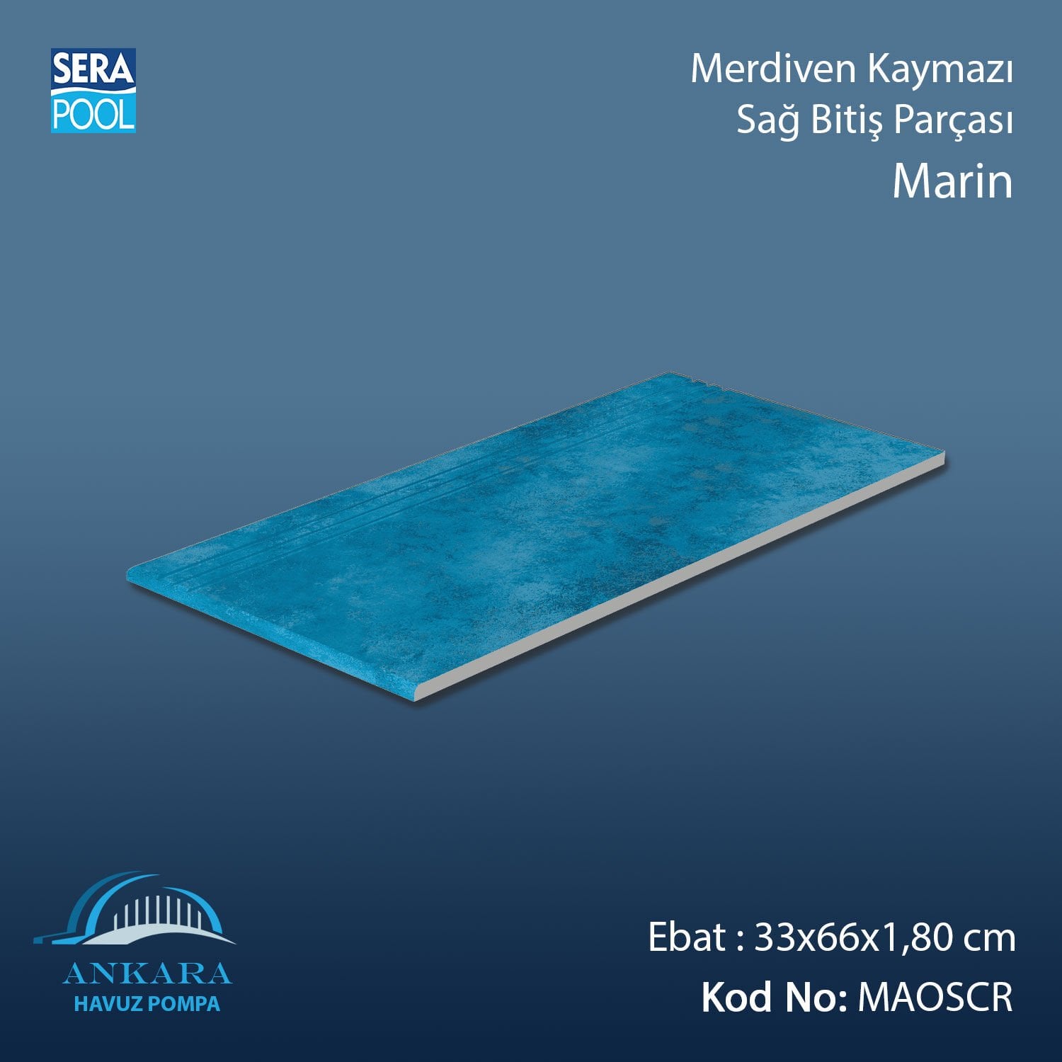 Marin 33x66x1,80 cm Merdiven Kaymazı Sağ Bitiş