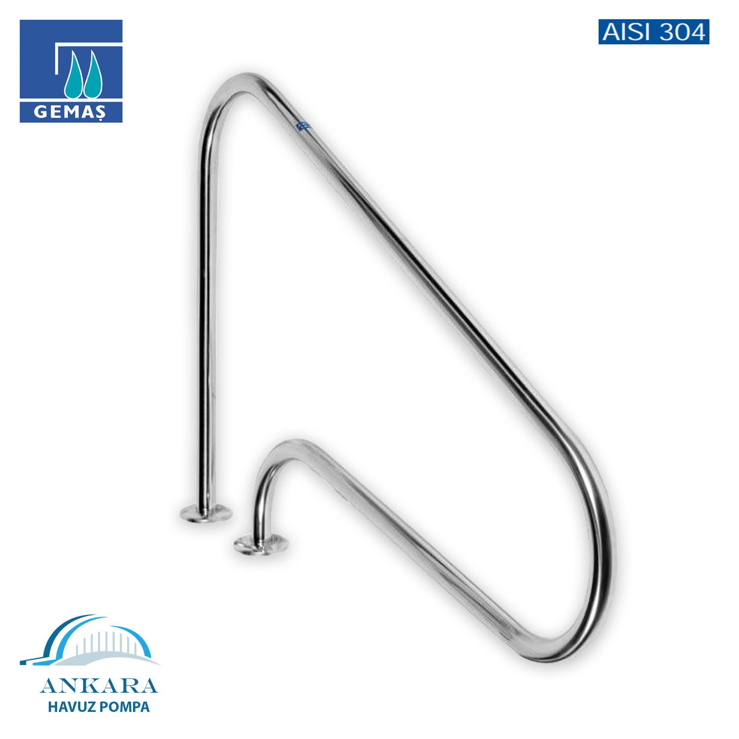 Flanşlı Tip Havuz İçi Merdiven Tutamağı 1,524 mm. Paslanmaz Çelik 304 Kalite